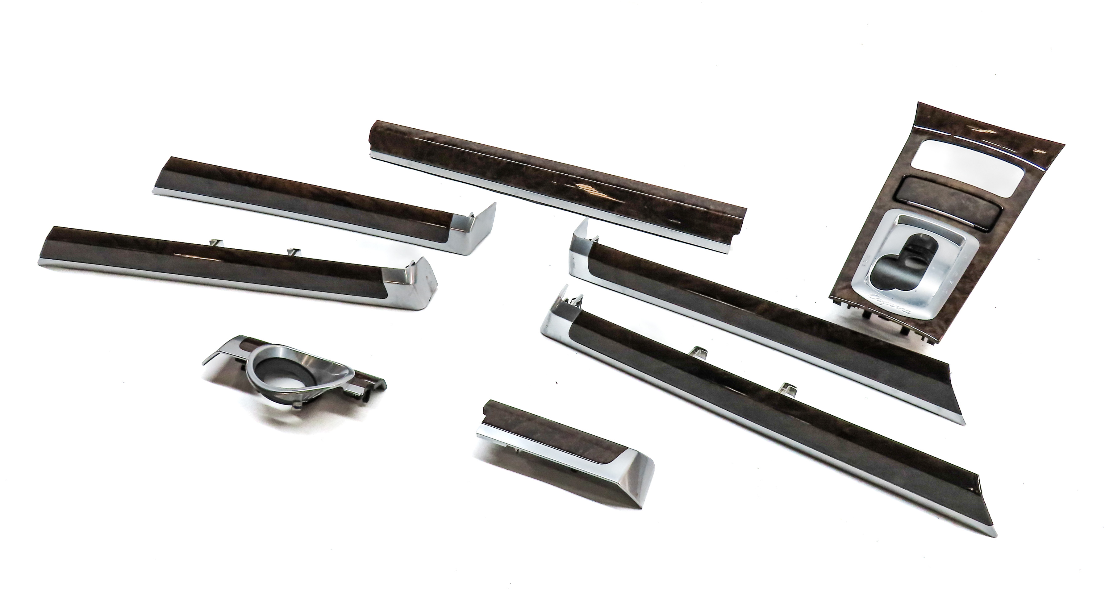 2015 PORSCHE CAYENNE (958) DASH DOOR CONSOLE INTERIOR TRIM SET-8 (WALNUT) — exact item pictured